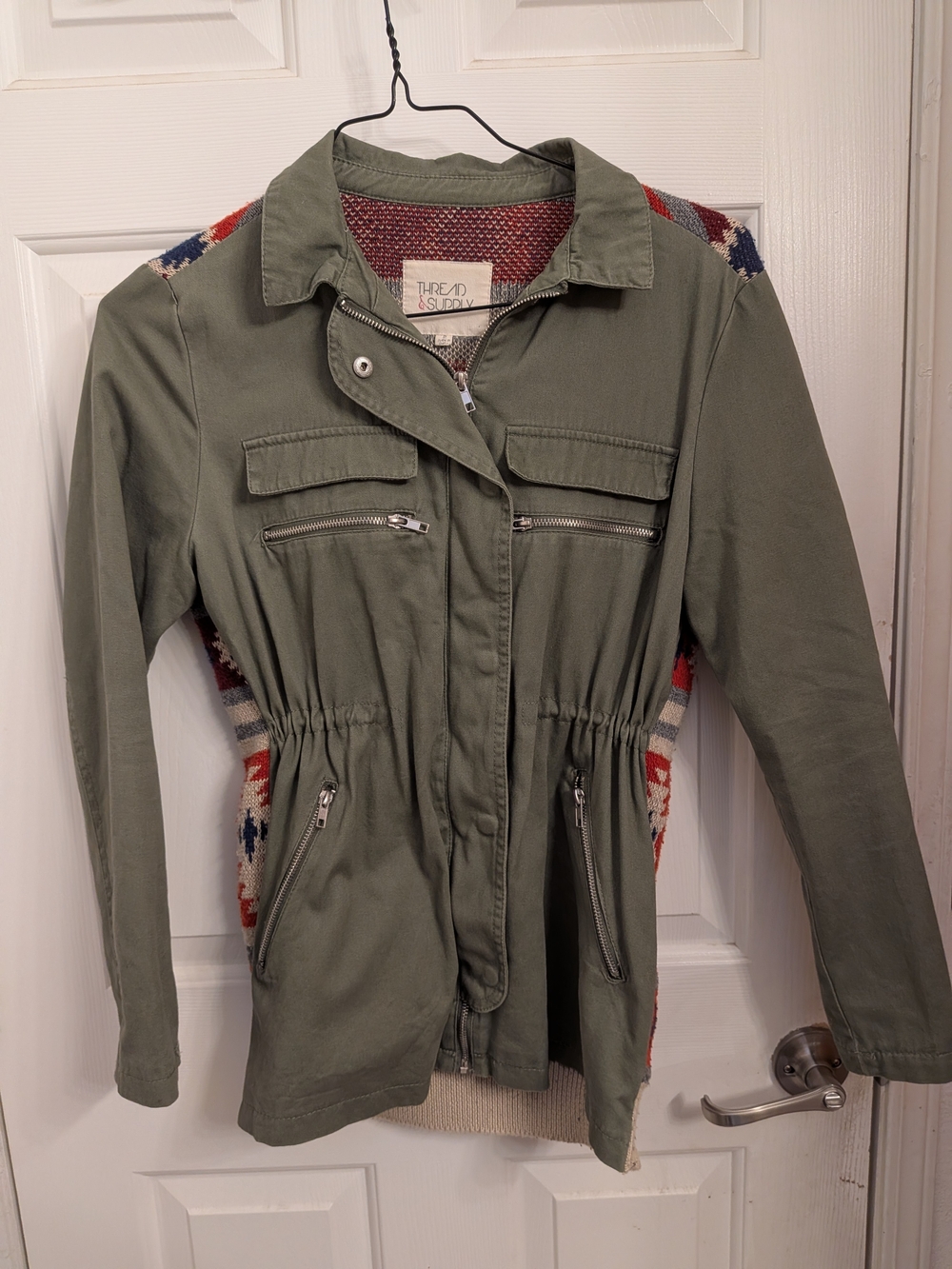 Thread & Supply Olive Utility Jacket with Knit Back Panel